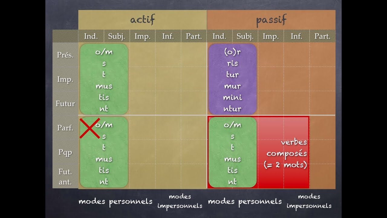 Radicaux, temps et personnes de la conjugaison latine