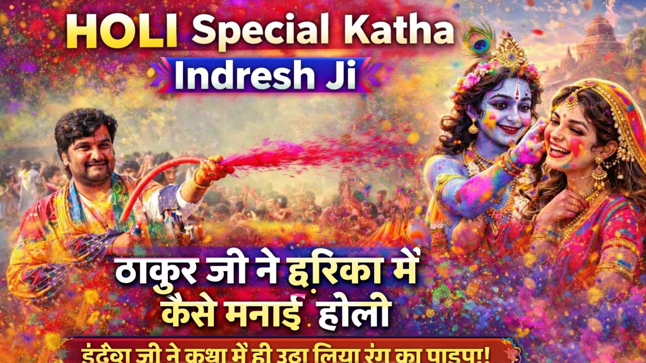 Holi Special Katha Indresh Ji ठाकुर जी ने द्वारिका में कैसे मनाई होली कथा इंद्रेश जी।