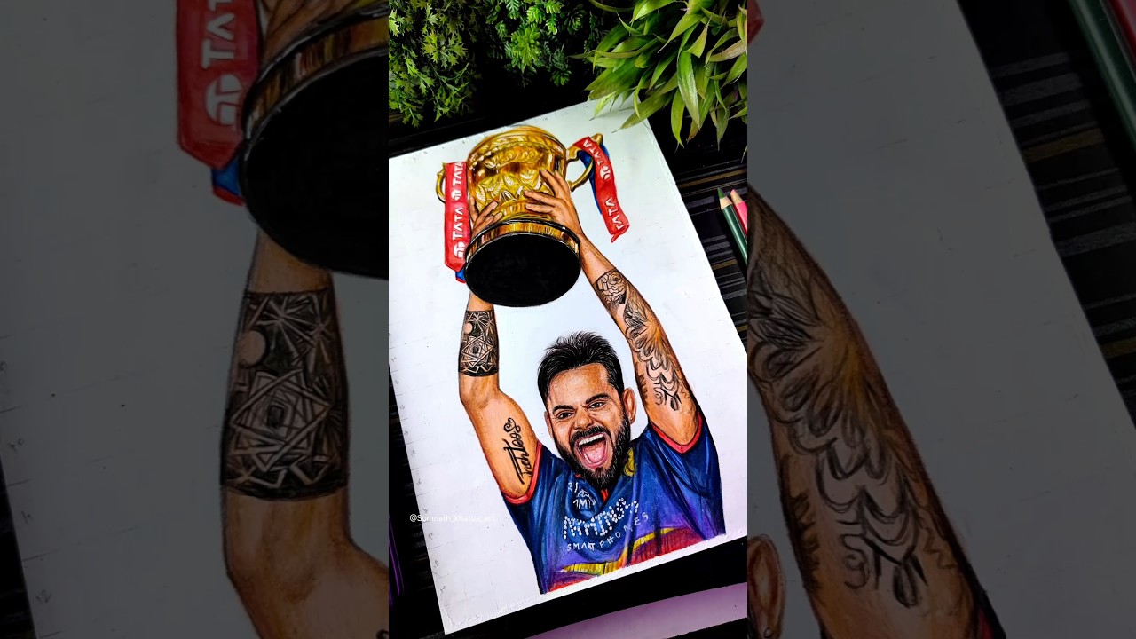 RCB🔥Virat Kohli Drawing With IPL Champion Trophy 🏆✍️ Colour #shorts #rcb #viratkohli #ipl2026 #art