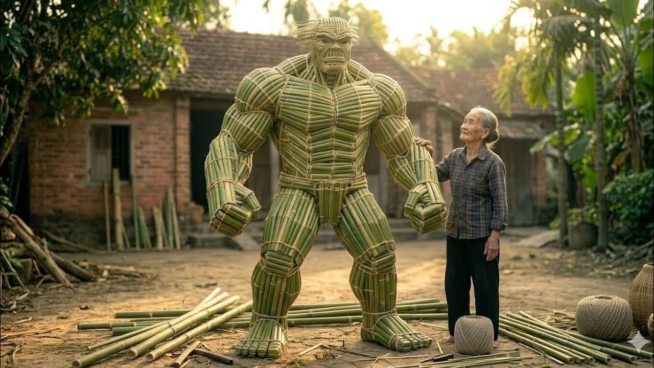 “This Grandma Made a Hulk Out of Bamboo… INSANE! 🤯”