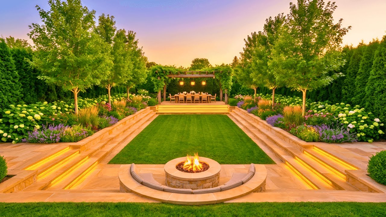 Stunning Large Backyard Ideas | Poolside Landscaping, Fire Pit Lounges, Pergolas & Walkway Designs