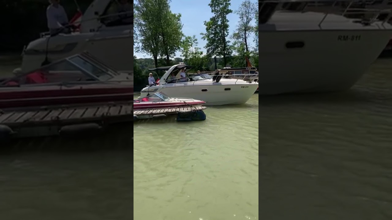 R&uuml;ckw&auml;rts in Box. Anlegen bei Wind, starke B&ouml;en. #motorboot #donau