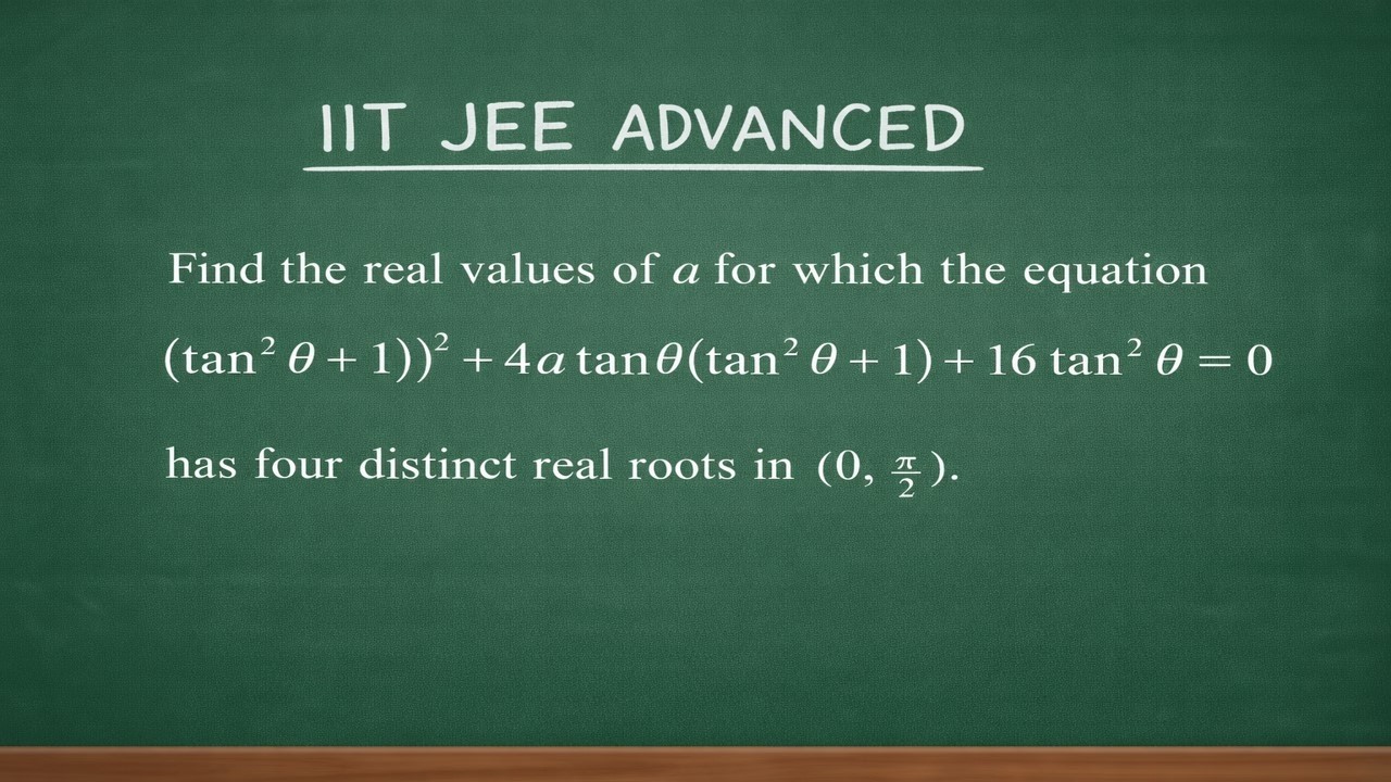IIT JEE Advanced 😮 4 Distinct Roots in (0, π/2), (1 + tan^2θ)^2 + 4a tanθ(1 + tan^2θ) + 16 tan^2θ
