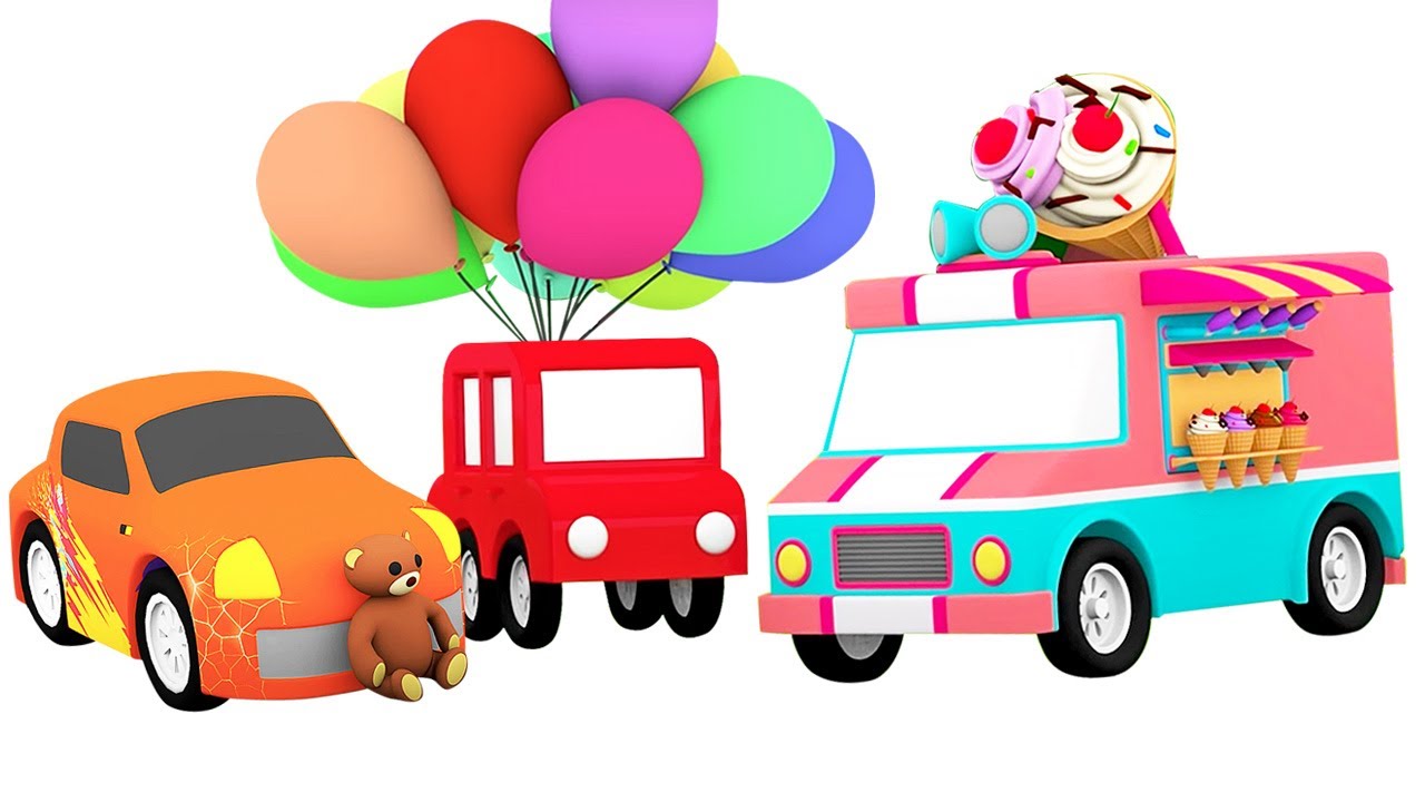 Os quatro carros coloridos param o carrão amarelo! Desenho animado infantil. Desenhos animados