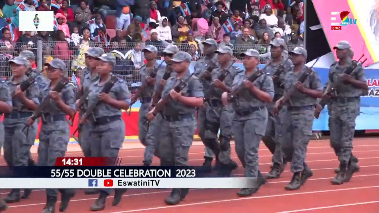 Royal Eswatini Police March Pass at the 55th Double Celebration