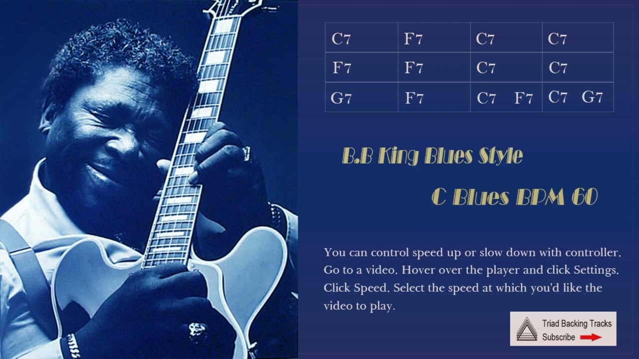 [Blues] Backing Track - Blues in C  B.B King Style Blues  60 BPM