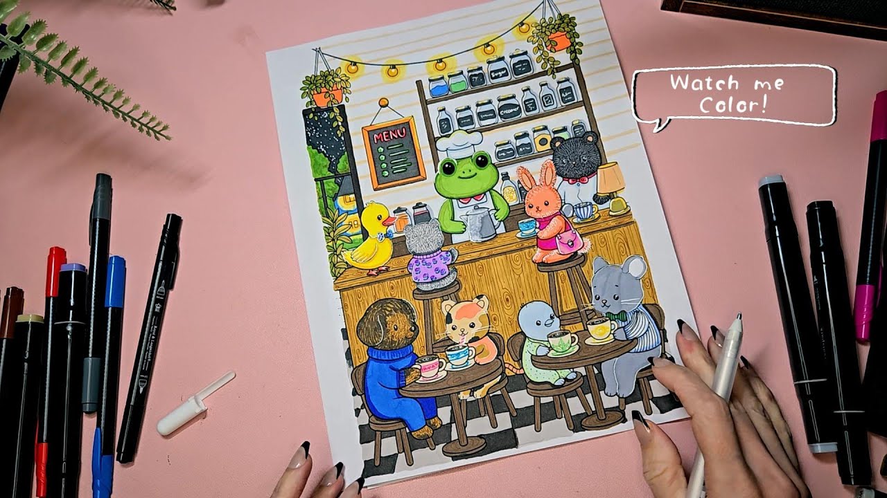 Cozy Cafe Coloring| Cute Animal Coffee Shop| Relaxing Adult Coloring