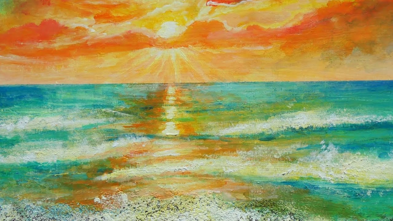 油絵【太陽の海】海を描いてみた#油彩画 #芸術   #油絵 #絵  #アート    #oilpainting  #oil #painter #Paintingsea #Peinture　#海