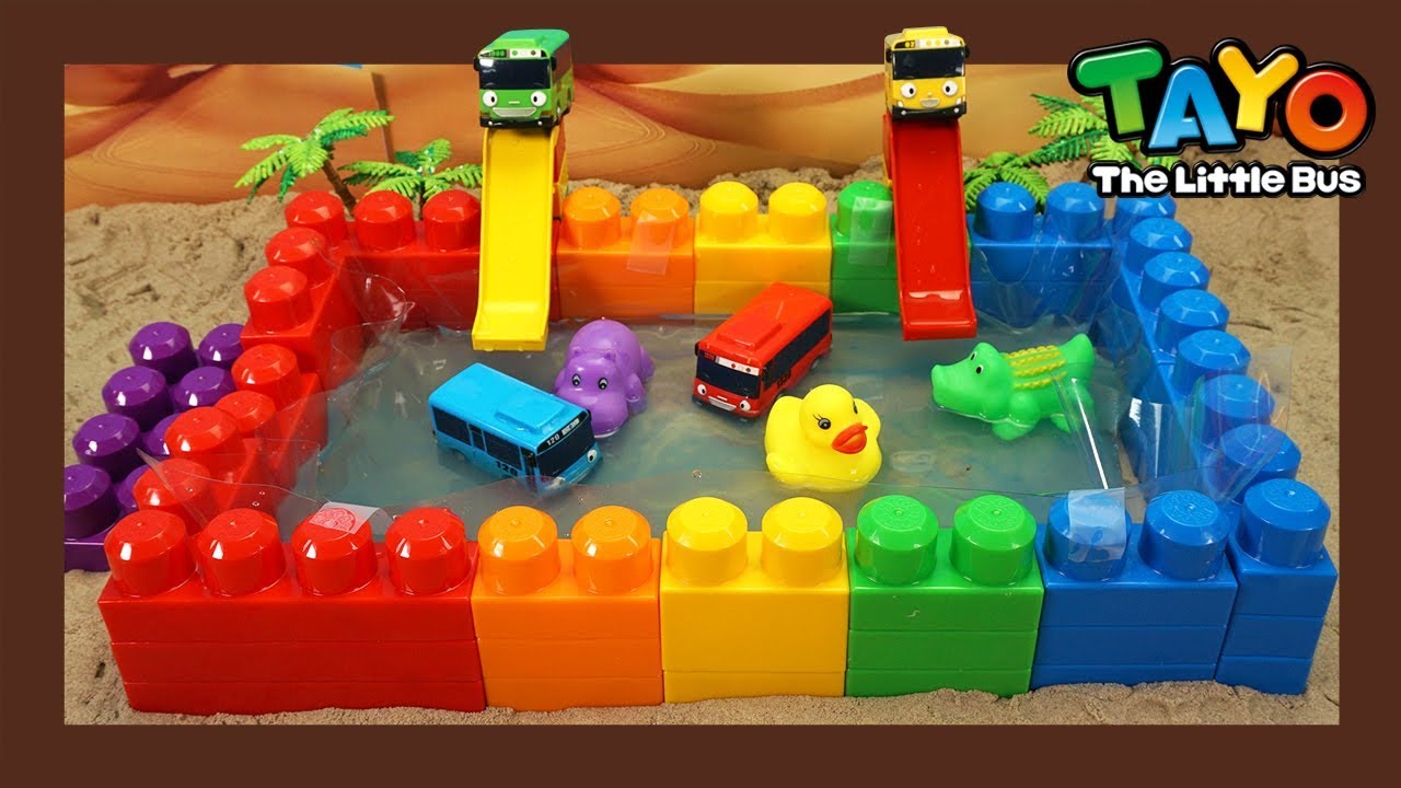 はたらくくるま タヨ l #7 スキッドプールを作ろうとする l ちびっこバス タヨ l おもちゃブロックプレイ