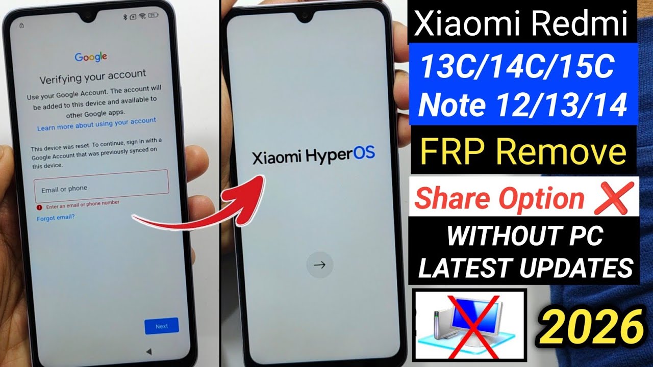Xiaomi FRP Bypass 2026 Without Pc & Second Space 🚀 Redmi 12/13/13C/14C/15C FRP Remove Android 14/15