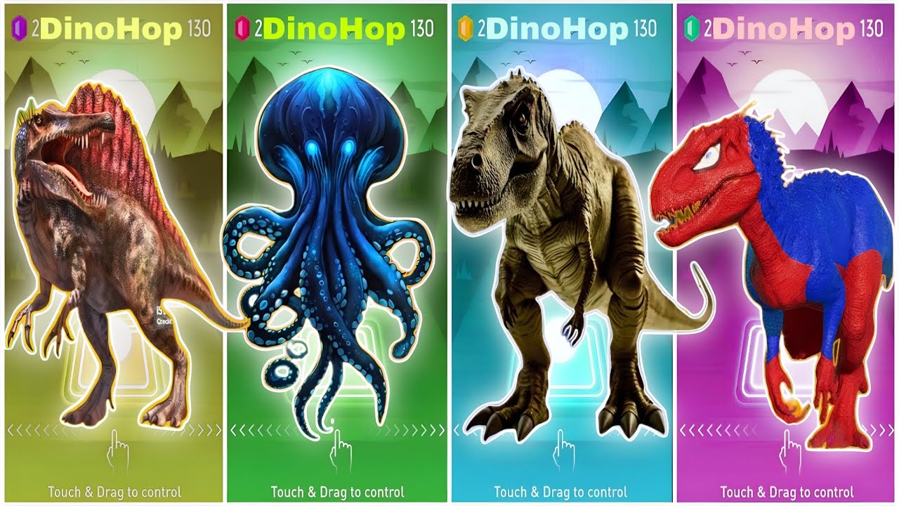 🦖Jurassic world Spinosaurus🆚The Kraken🆚The T-rex 🆚The Indoraptor CoffinDance Song TilesHop