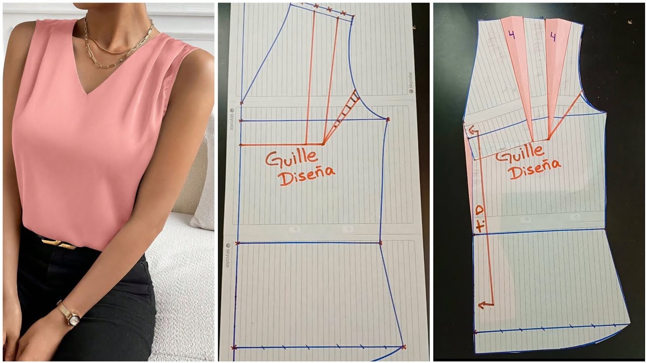 Patrón molde de blusa casual #tutorial #costura #patronaje