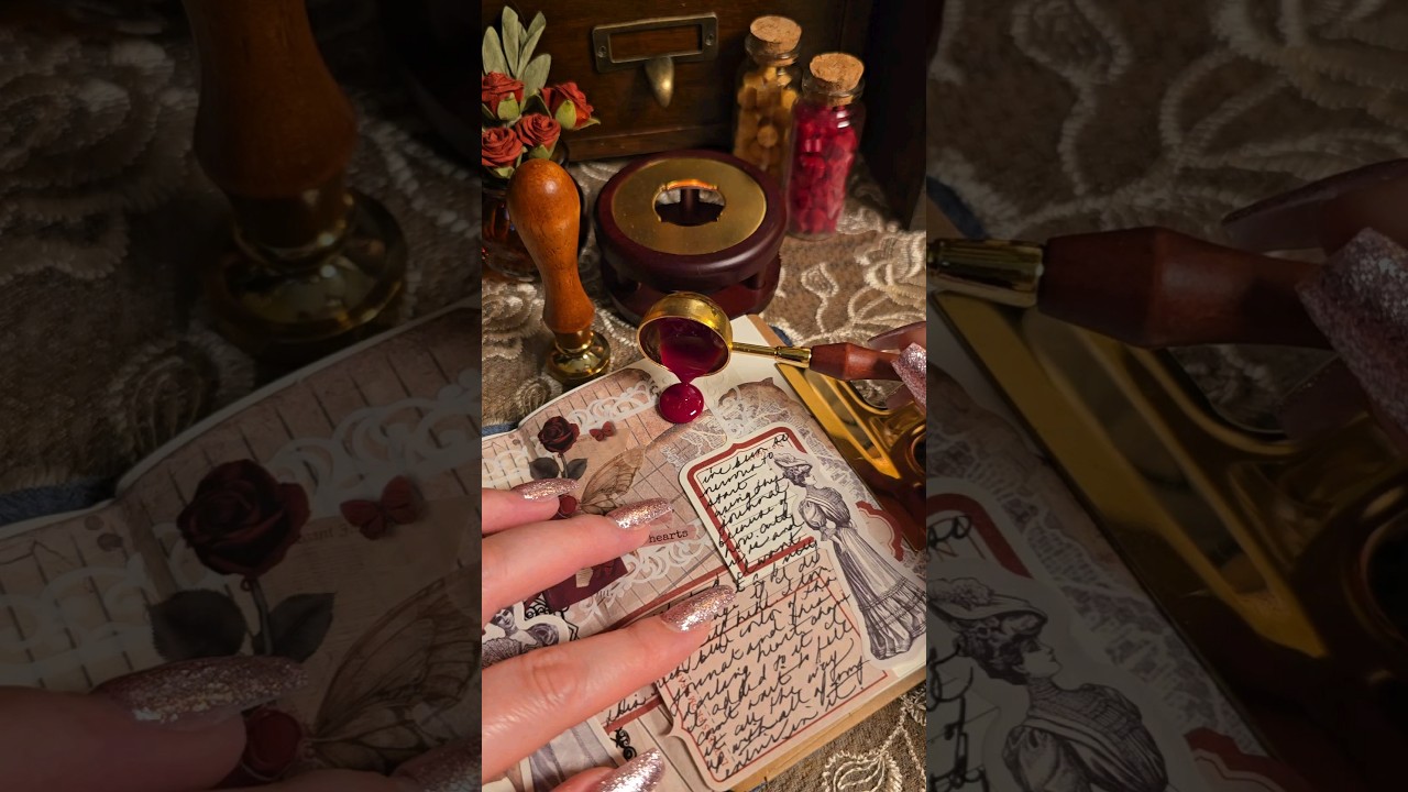 Junk Journal ASMR 🕯🎧📔 Vintage red 📜✒️❣️ #asmr #journal #relax