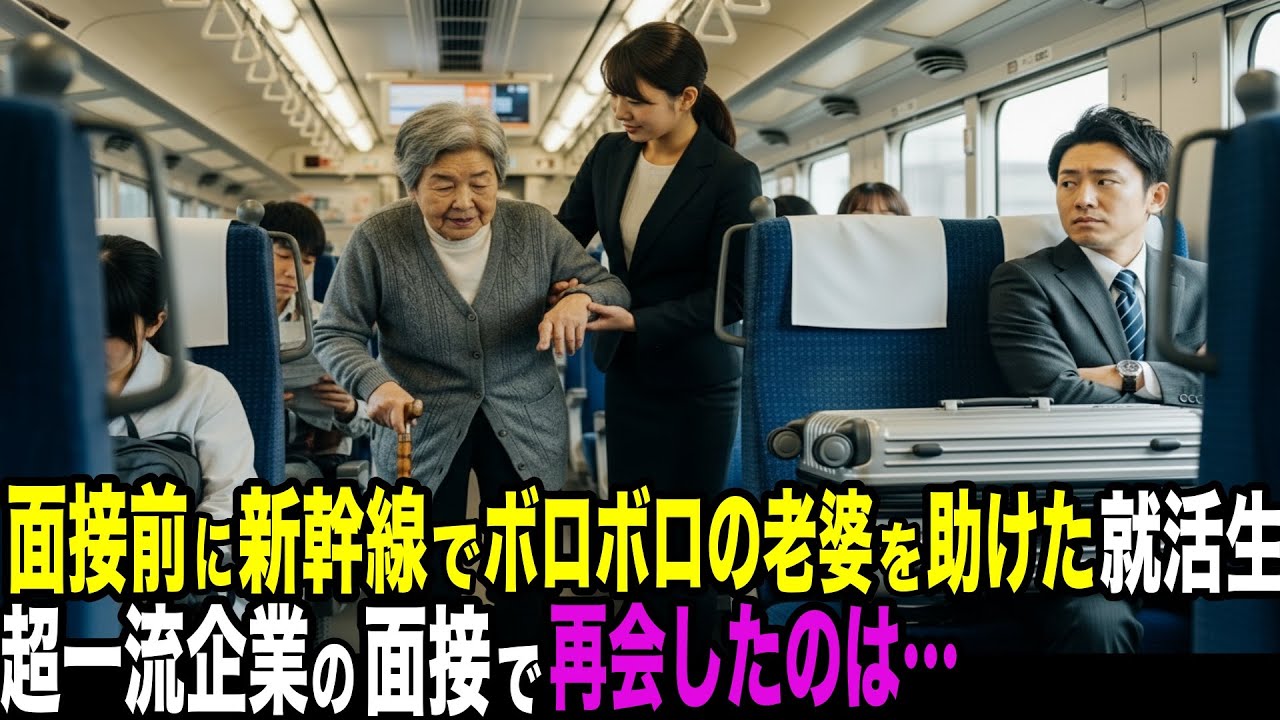 新幹線で邪魔者扱いされていたボロボロなお婆さんを助けた就活生。数時間後、超一流企業の面接会場でお婆さんと再会した結果