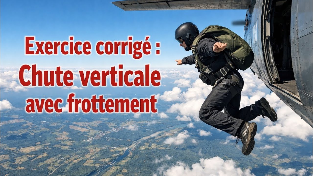Exercice corrigé : Chute avec frottement (Parachutiste)