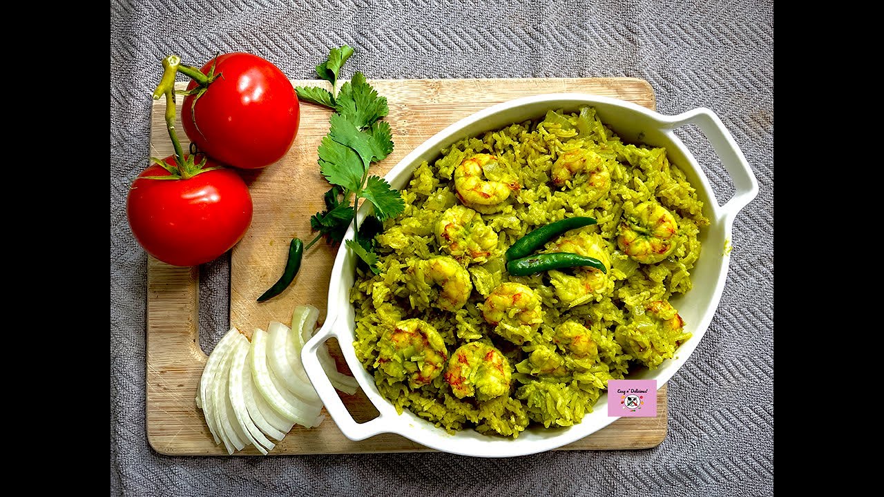 Green Masala Shrimp Pulao | Shrimp Pilaf | Green Masala Shrimp Pilaf | Green Masala Prawns Pulao