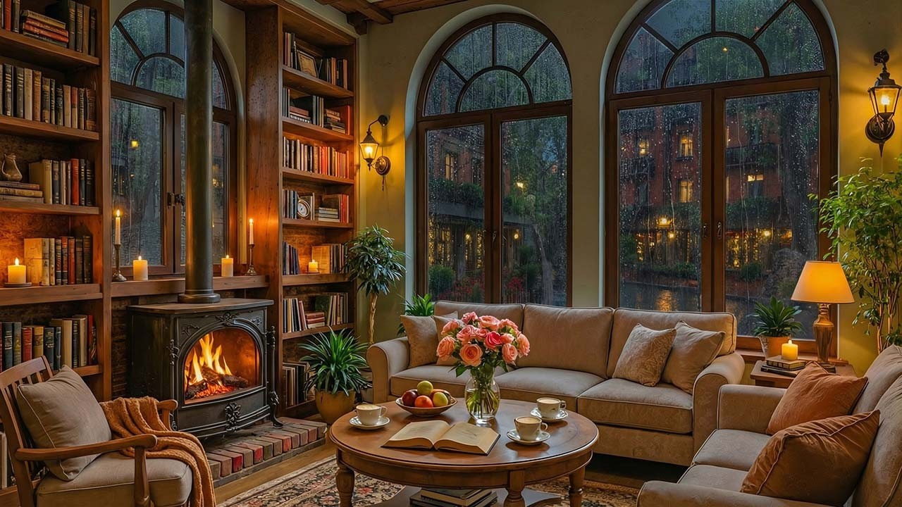 Cozy Reading Ambience in a Coffee Shop | Smooth Jazz Piano with Fireplace Sounds for Study & Work