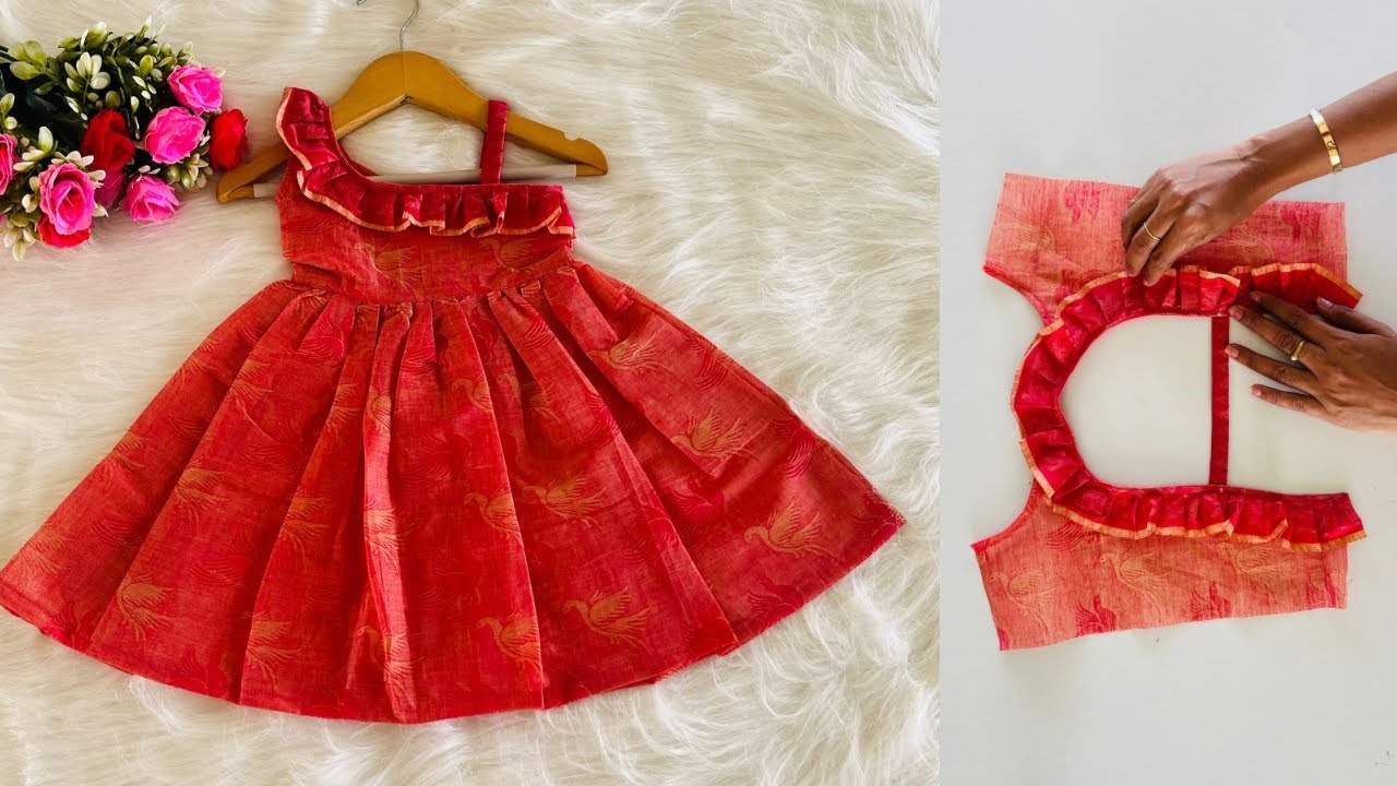 One Shoulder Baby Frock Cutting and Stitching | 1 Year Baby Frock Cutting and Stitching