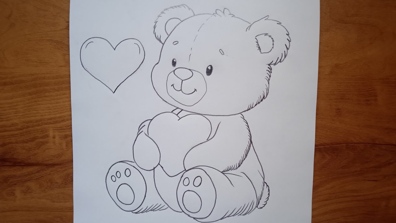 Cute Teddy Bear Holding Heart Drawing | Easy Pencil Sketch Step by Step