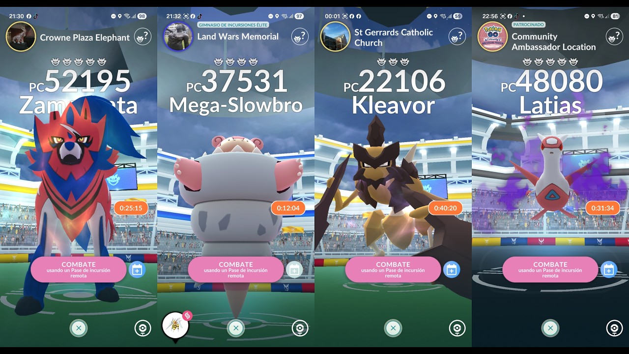 Invitaciones a incursiones ZAMAZENTA MEGA SLOWBRO KLEAVOR LATIAS OSCURO Pokemon GO live Remote raids