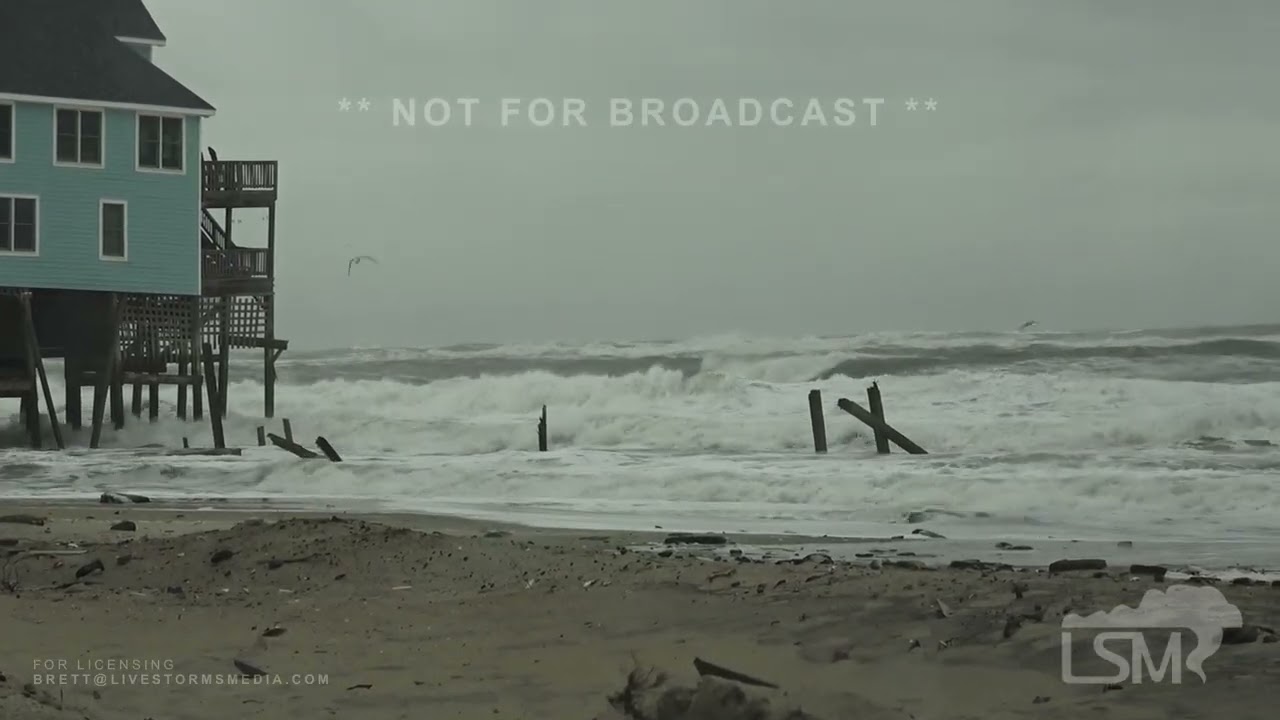 01-31-2026 Outer Banks, NC - Waves Crashing onto homes and Road Crews Fixing Sand Dunes