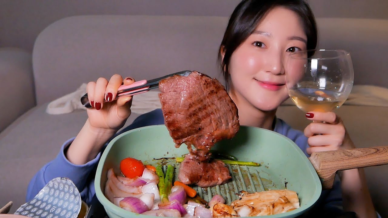 등심스테이크 & 캔와인｜Eating Sound｜ Mukbang