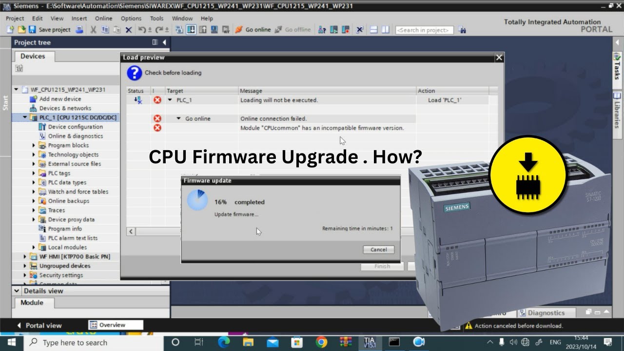 TIA Portal: S7-1200 and S7-1500 CPU Firmware Upgrade