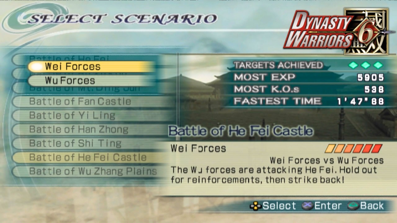 Dynasty Warriors 6: The Fastest Place to Get XP & Weapons [ Battle of He Fei Castle ]