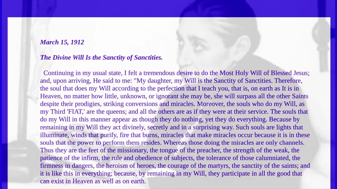 The Divine Will is the Sanctity of Sanctities