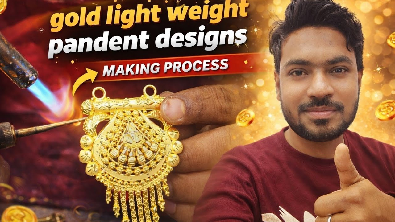 Fancy light weight gold pandent designs, How to make gold jewellery ornamens, 22 carat gold