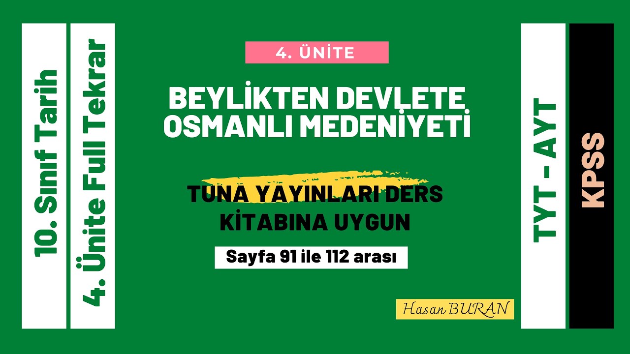 10. Sınıf Tarih 4. Ünite Full Tekrar Beylikten Devlete Osmanlı Medeniyeti (TYT, AYT, KPSS)