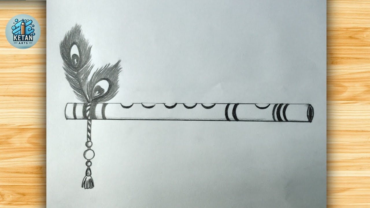 Beautiful Flute and Peacock Feather Drawing | Easy Krishna Bansuri Sketch for Beginners | Ketan Arts