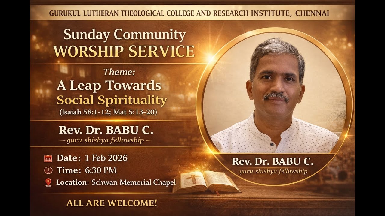 GLTC Sunday Community Worship | 01/02/2026 | Leader: Rev. Dr. BABU C.