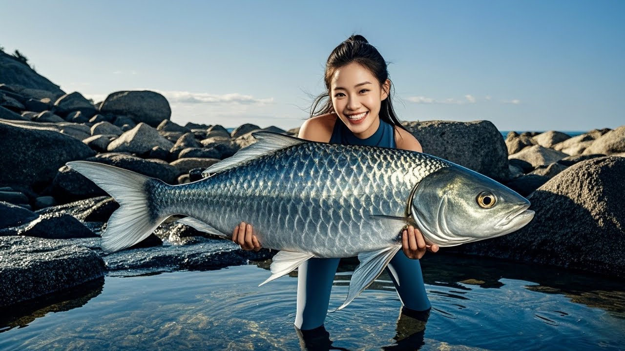 美女成功誘惑老闆！大娘給美女100元釣魚，釣上的大魚都抬不動！ 【女釣友微微】#釣魚 #fishing #funny