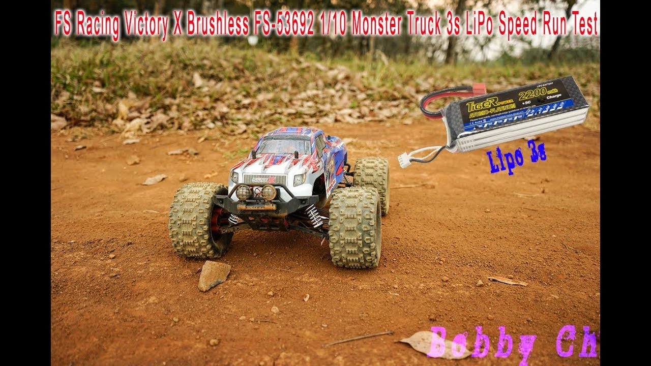 FS Racing Victory X Brushless FS-53692 1/10 Monster Truck LiPo 3s Speed Run Test And Wheelie