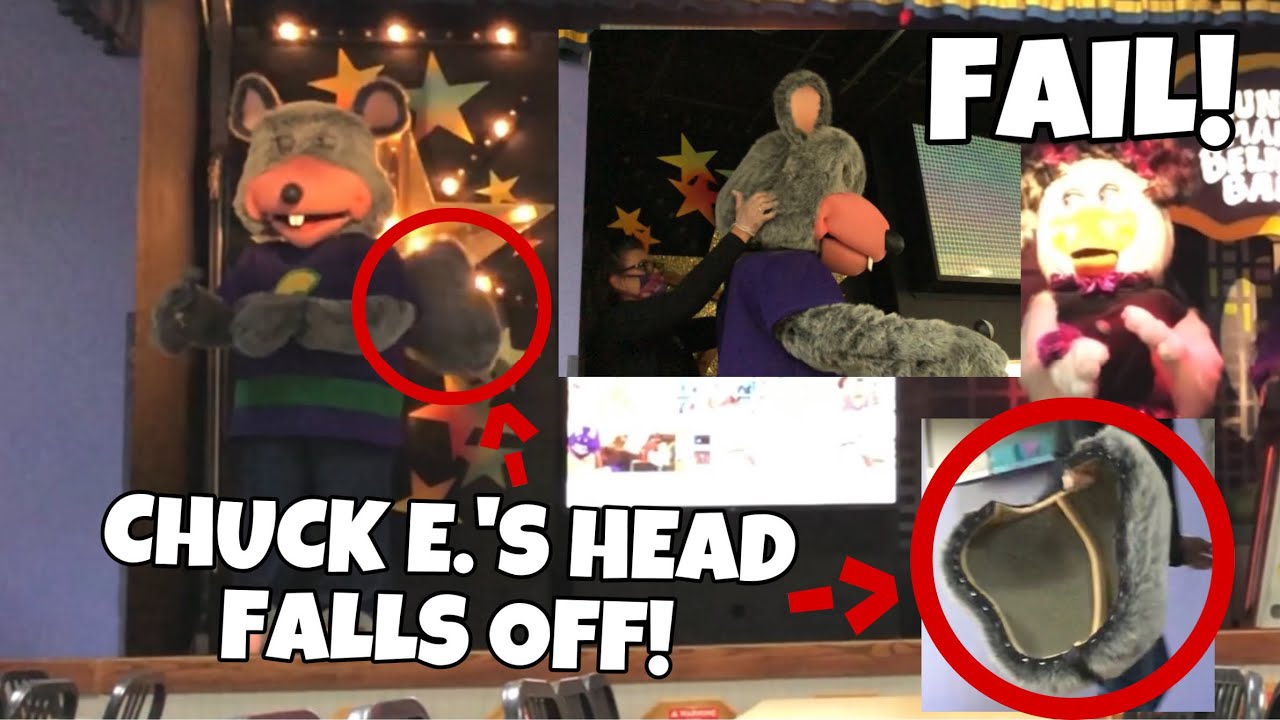 CHUCK E.’S HEAD FALLS OFF! Chuck E. Cheese Animatronic Malfunction (Fail)