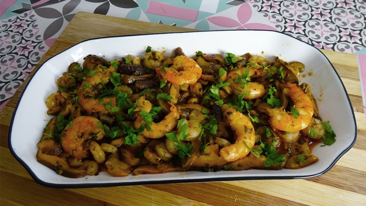 GAMBAS AL AJILLO CON SETAS | RECETA FÁCIL