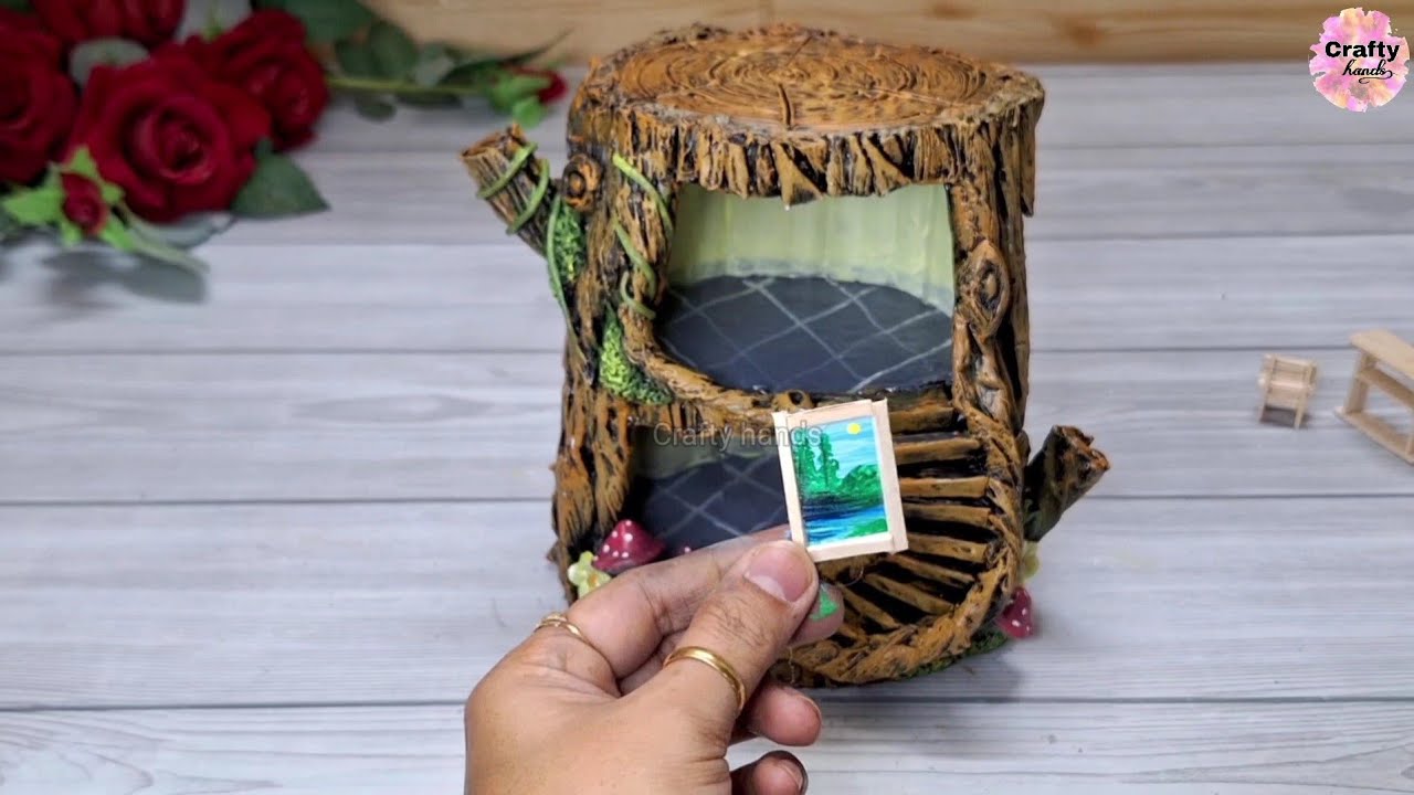 An amazing tree trunk fairy house making idea at home | craft ideas | Cardboard craft | Crafty hands