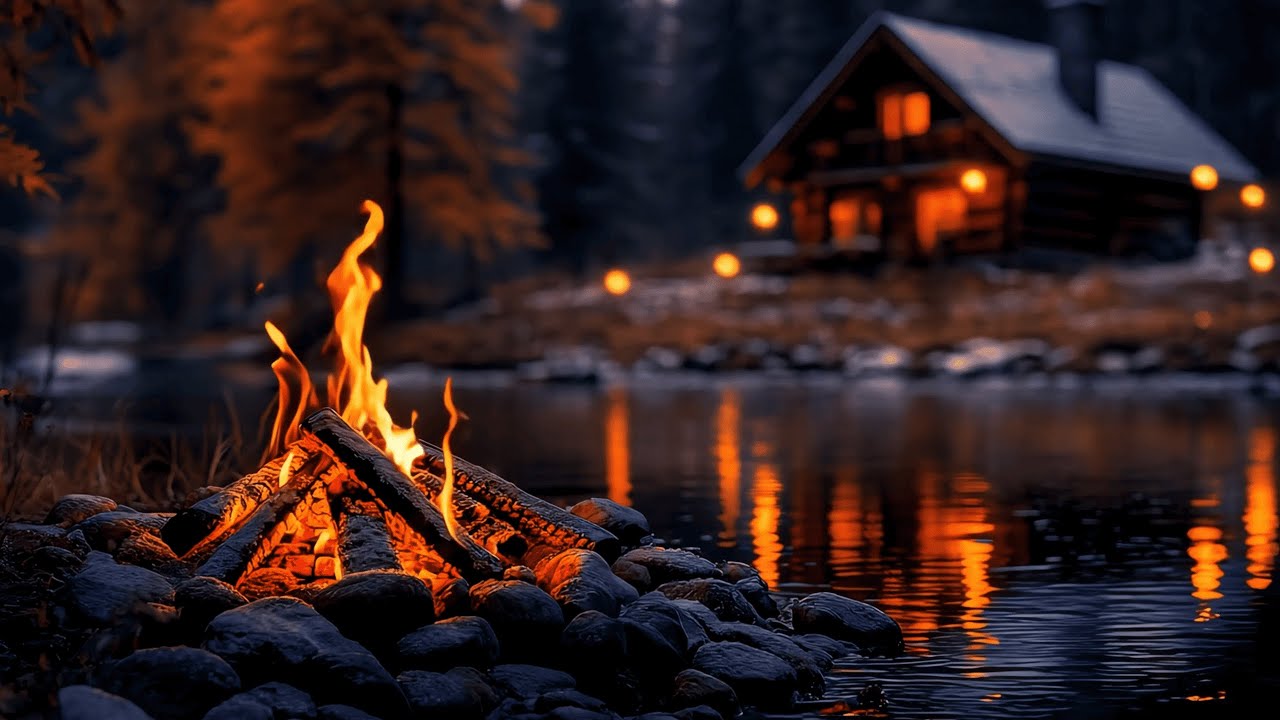 Lost in a Cozy Aesthetic Forest 🌲✨ Firelight & Gentle River Sounds (ASMR 4K)