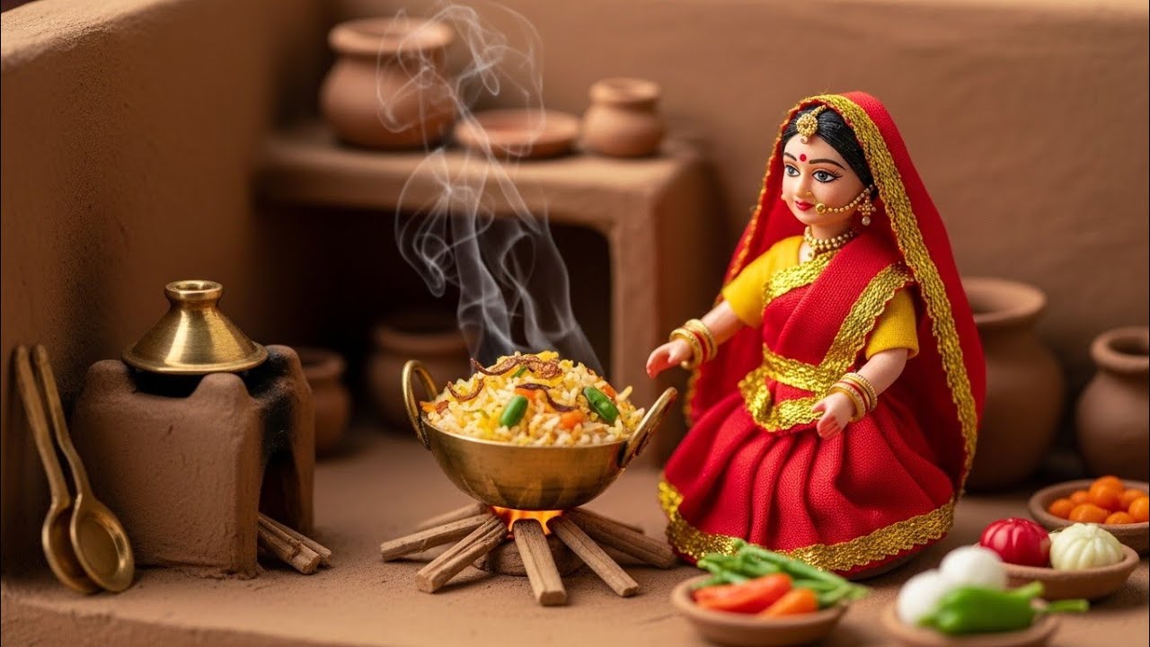 Miniature Doll Vegetable Biryani Cooking ASMR | Indian Village Tiny Kitchen Cooking 🌾🍚