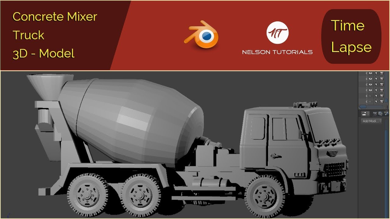 3D Modeling: Concrete Mixer Truck - Full Video (Timelapse)