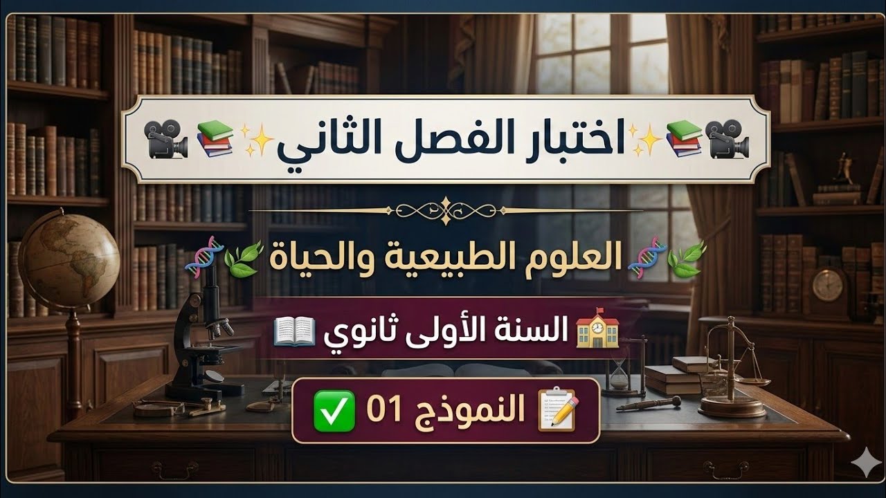 🎥📚✨ اختبار الفصل الثاني ✨📚🎥🧬🌿 العلوم الطبيعية والحياة 🌿🧬🏫📖 السنة الأولى ثانوي 📖🏫📝✅ النموذج 01 ✅📝