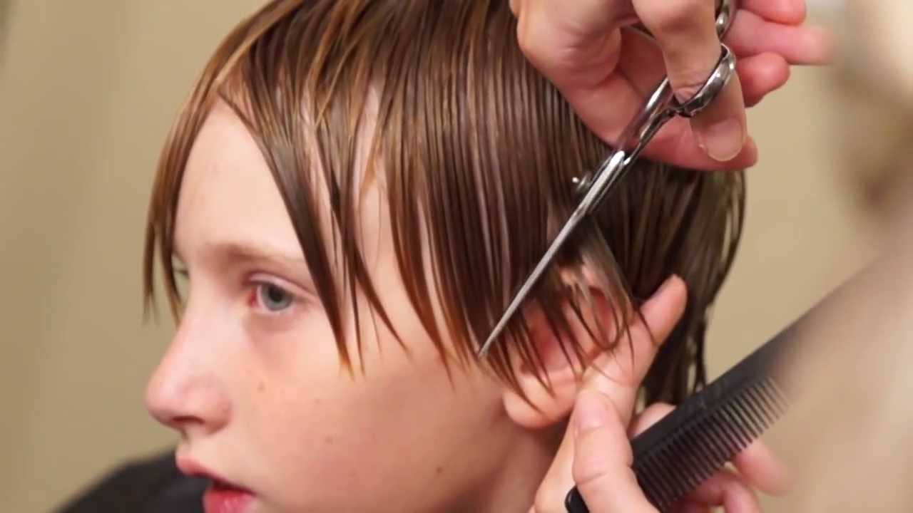 Boys Medium Length Side Swept Hair Cut Done 95% with a Razor