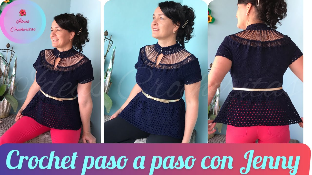 👚Blusa tejida a Crochet Turtleneck blouse/Tipo princesses/Damas cuello alto tallas XS A 4XL