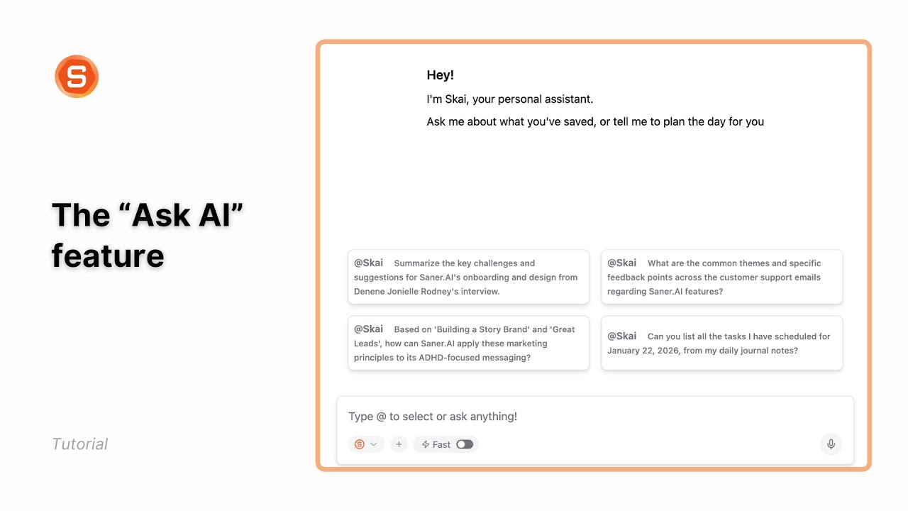 Saner.AI Ask AI Tutorial: ChatGPT interface for your notes and tasks