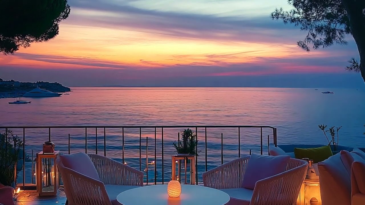 🍷 Mediterranean Tapas Bar Ambience | Ocean Waves, Seagulls & Lively Atmosphere | Coastal Dining ASMR