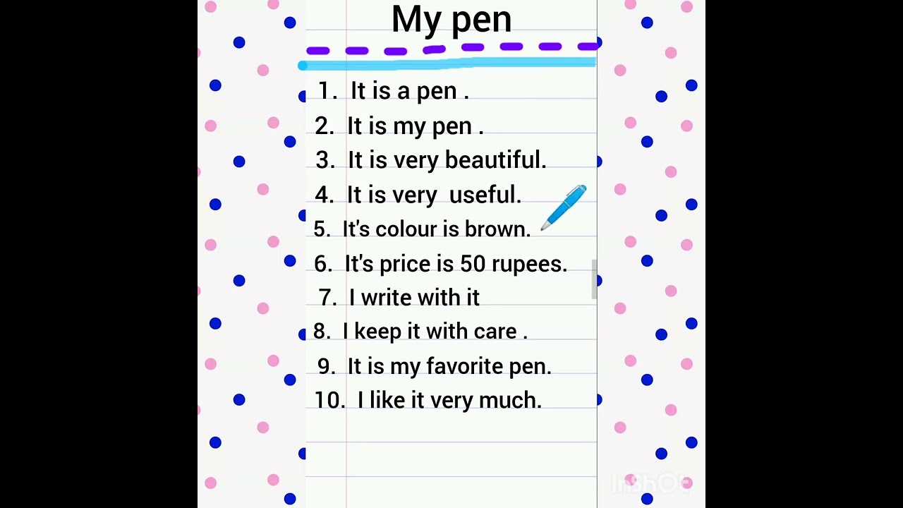 Ten lines essay on my pen/ my pen in English/ easy