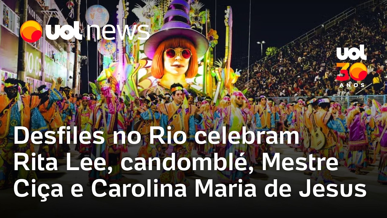Carnaval do Rio: Desfiles celebram Rita Lee, candomblé, Mestre Ciça e Carolina Maria de Jesus