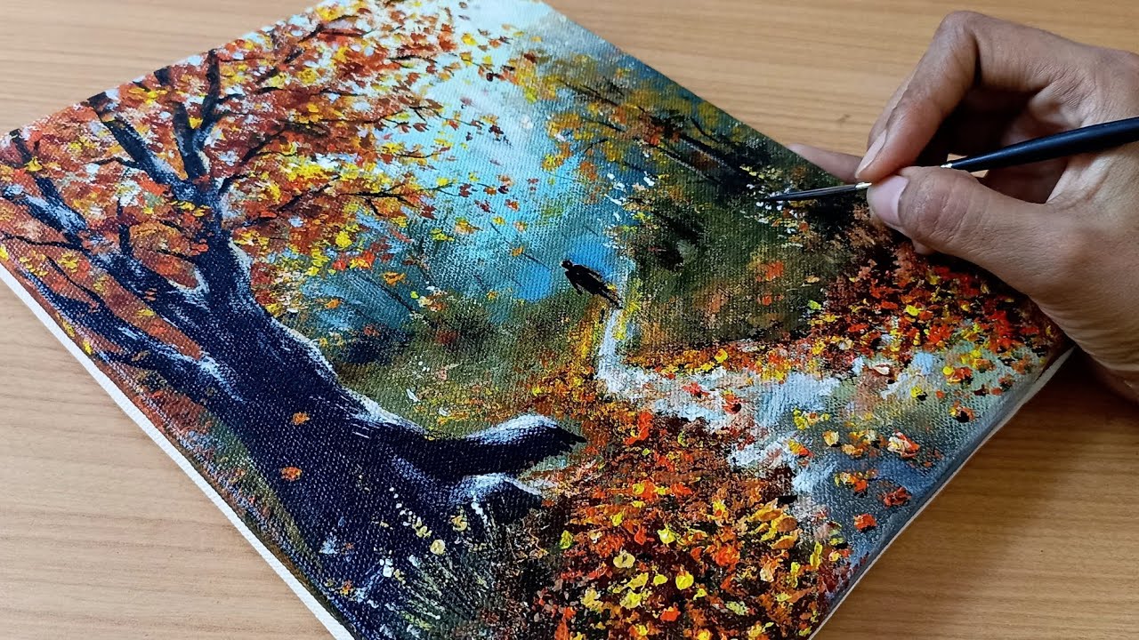 Painting a Forest landscape with acrylic paint/) How to Paint a Beautiful 🍁 🍂 Tree