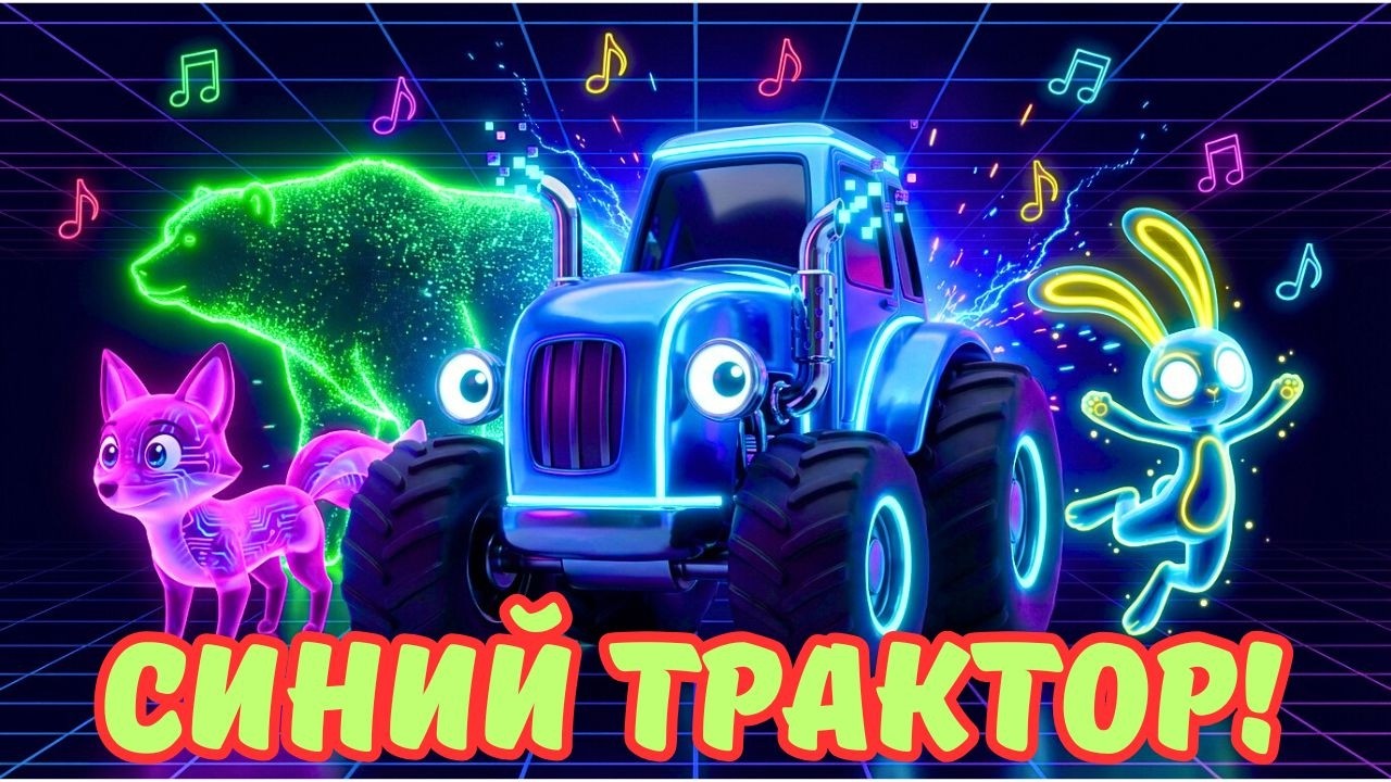 🌈 СИНИЙ ТРАКТОР В НЕОНЕ! 🚜 Поехали вокруг — Развивающая песня-мультик для детей